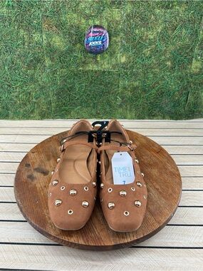 Time and Tru Tan Studded Mary Jane Flats